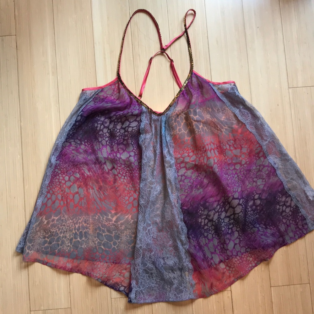 Free People Animal Print Lace Tank Top